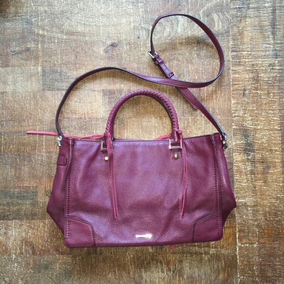 Rebecca Minkoff Fringe Regan Satchel Tote Port Red Leather Purse Handbag Maroon - Picture 5 of 14